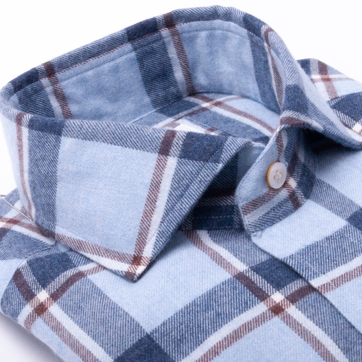 Light Blue And Navy Brushed Cotton Check Shirt