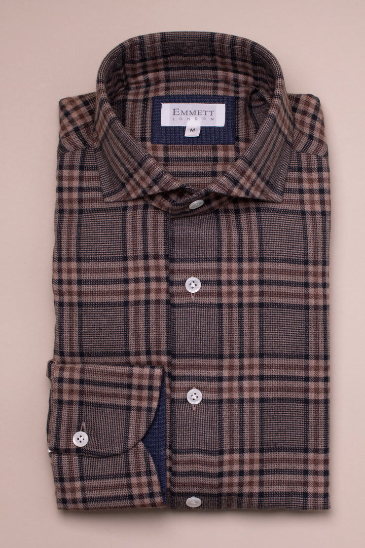 Soft Brown brushed Cotton Check Shirt