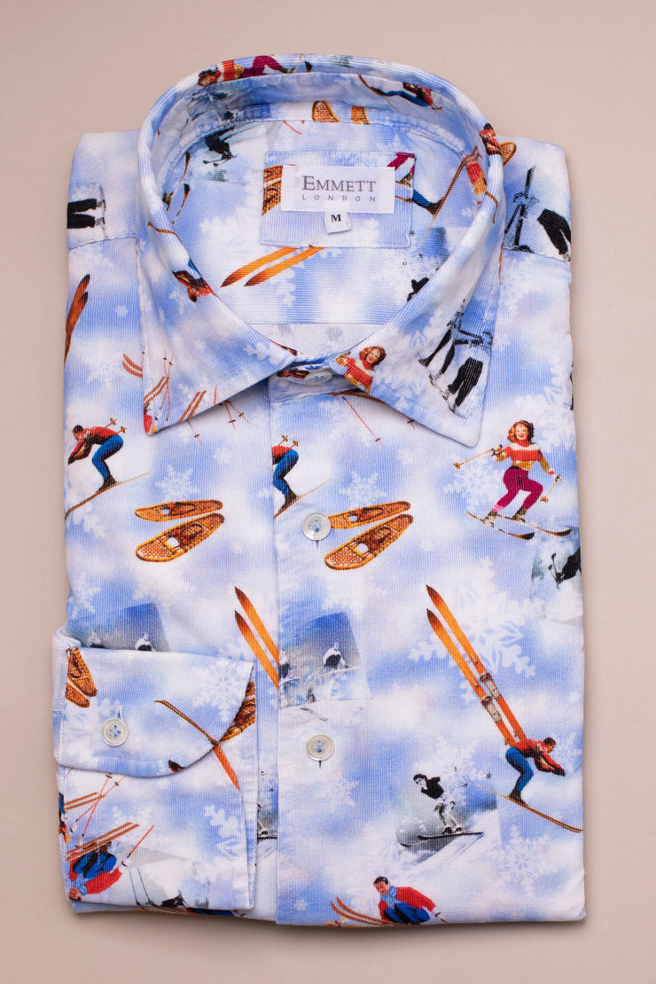 Skiers on a Blue Mountain  Printed Shirt