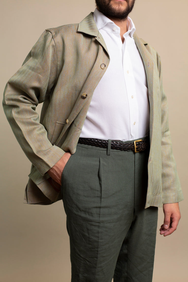Green Linen Herringbone Coach Jacket