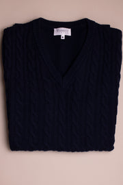 Navy Merino Wool Cable Knit Vest