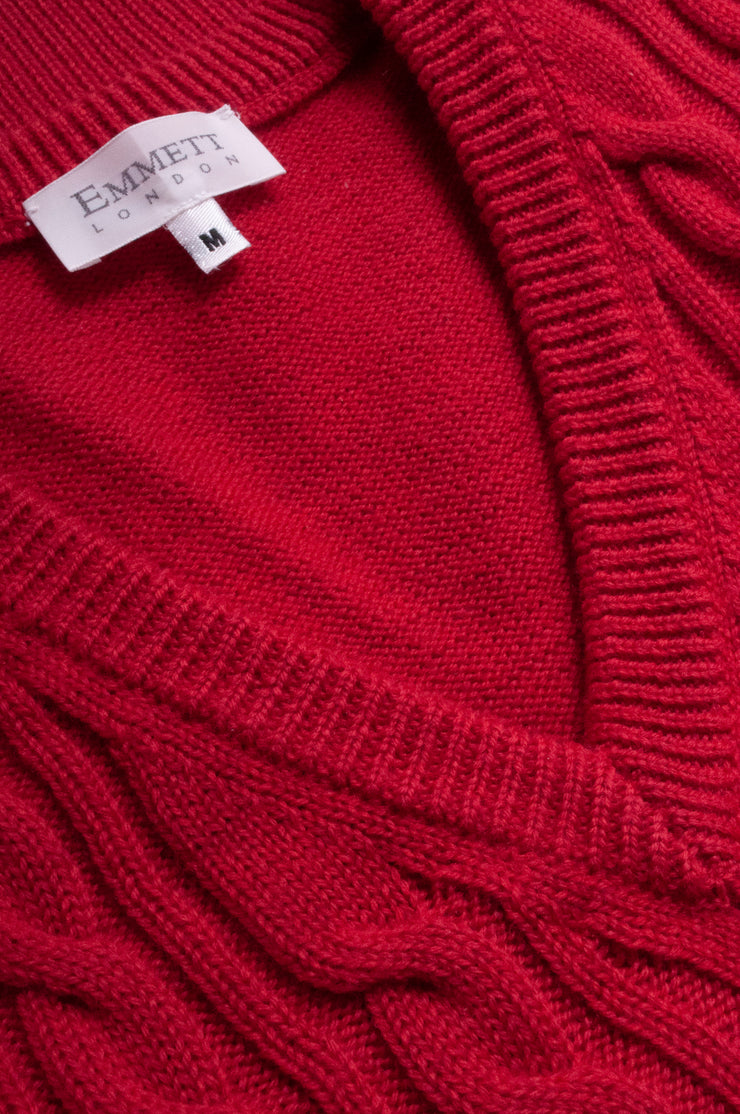 Red Merino Wool Cable Knit Vest