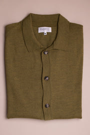 Green Merino Wool Collared Cardigan