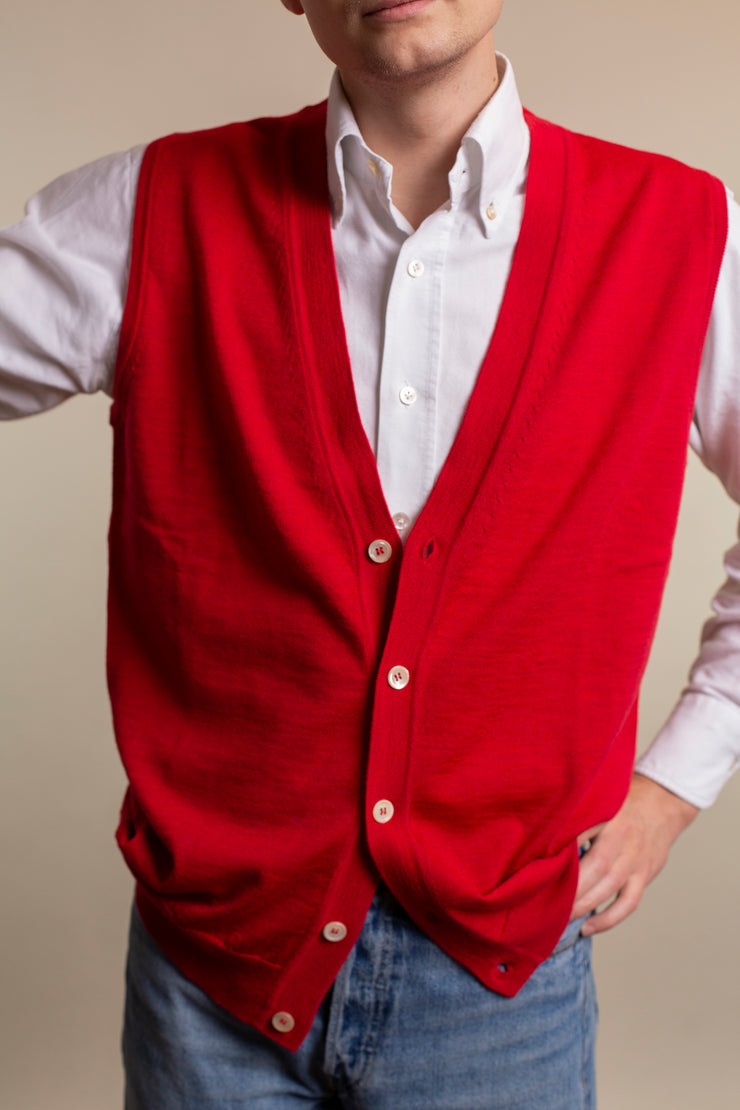 Red Merino Wool Cardigan