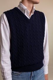 Navy Merino Wool Cable Knit Vest