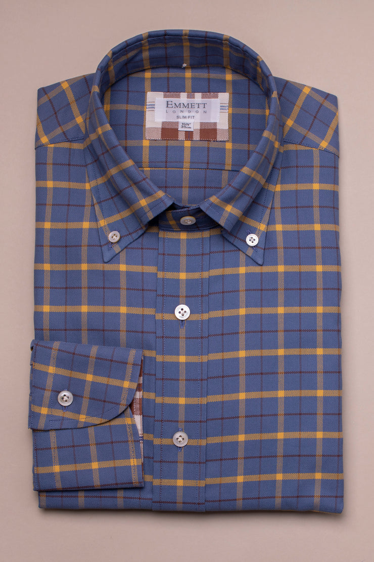 Blue And Yellow Oxford Check Shirt