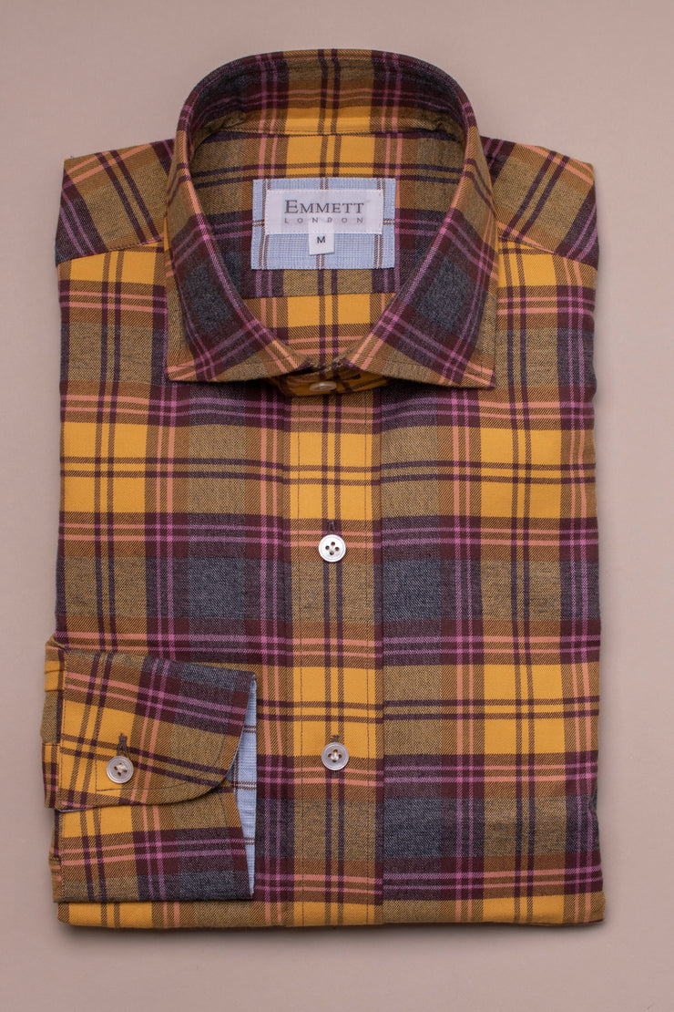 Yellow and Purple Check Brushed Cotton Shirt