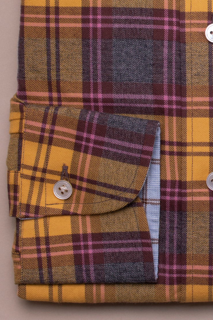 Yellow and Purple Check Brushed Cotton Shirt
