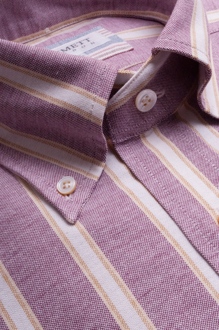 Burgundy And Yellow Oxford Stripes Shirt