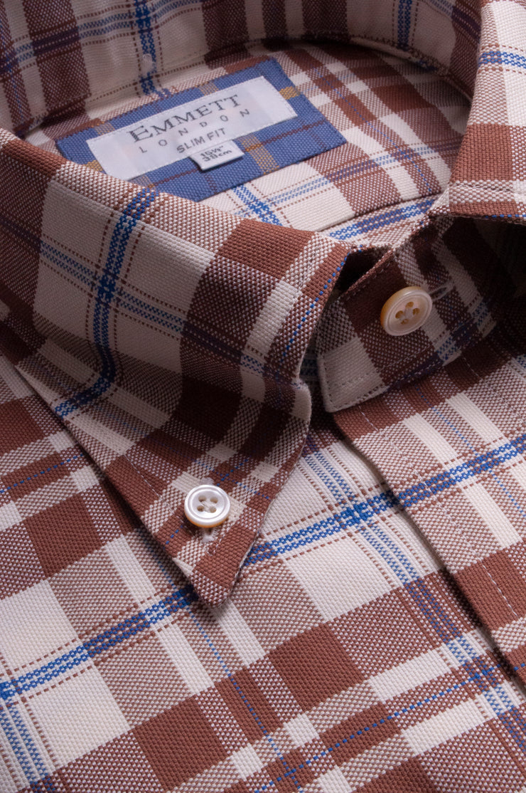 Brown And White Oxford Check Shirt