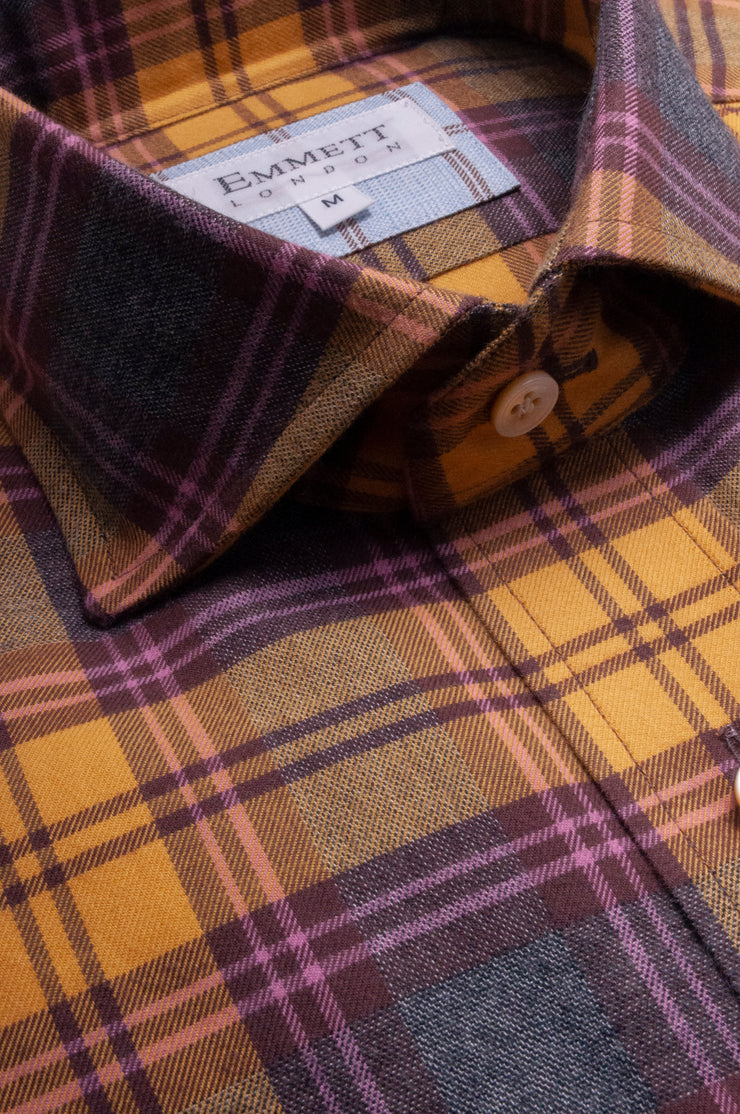 Yellow and Purple Check Brushed Cotton Shirt