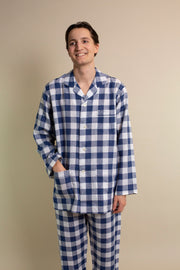 Linen Dark Blue Checked Pyjamas