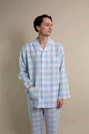 Linen Light Blue Checked Pyjamas