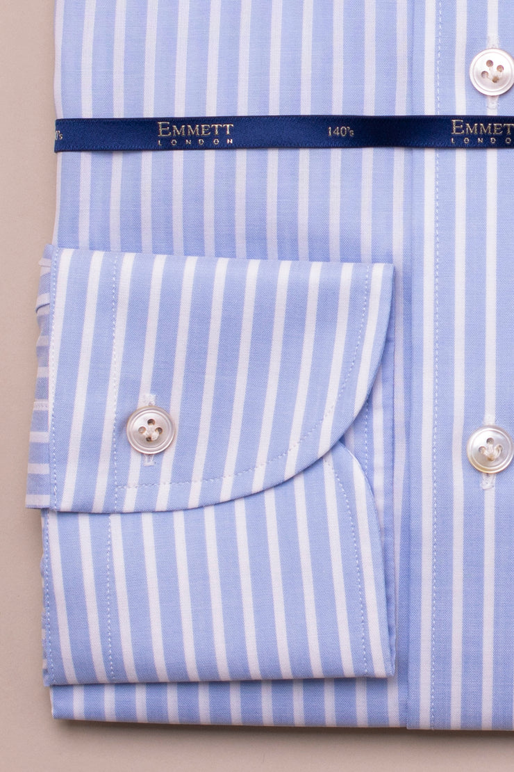 White And Blue Fine stripe 140s Shirt