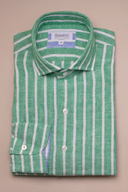 Wide Green Linen Stripes Shirt