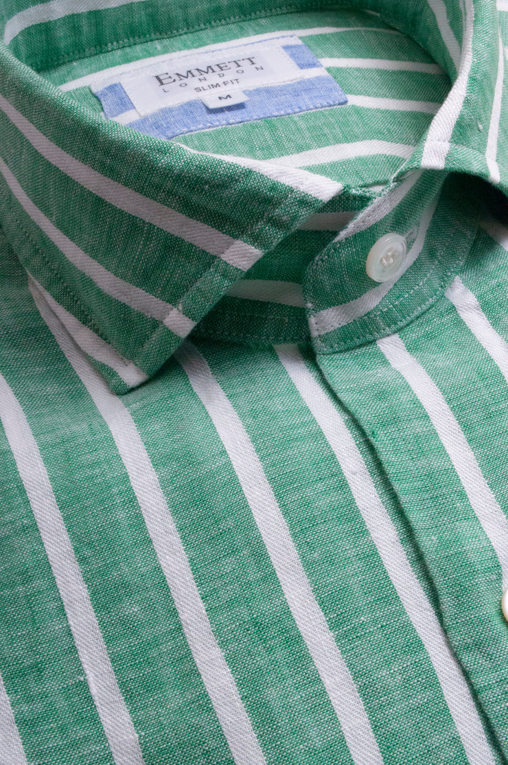 Wide Green Linen Stripes Shirt