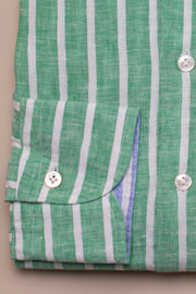 Wide Green Linen Stripes Shirt