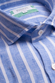Wide Blue Linen Stripes Shirt