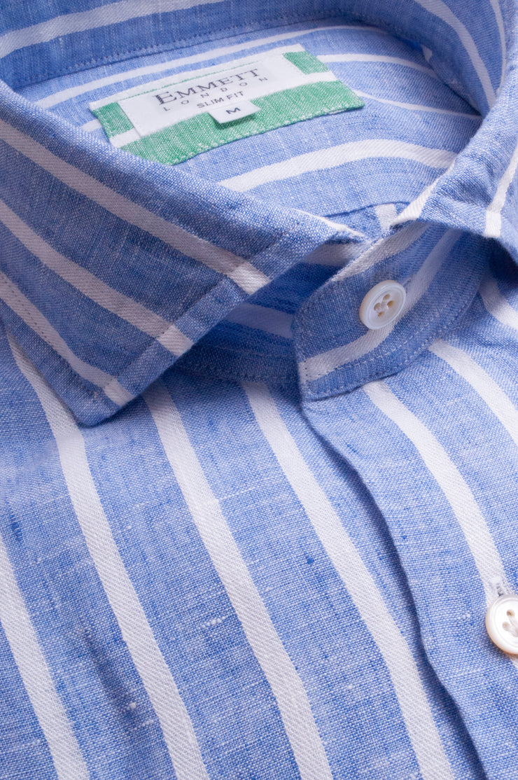 Wide Blue Linen Stripes Shirt