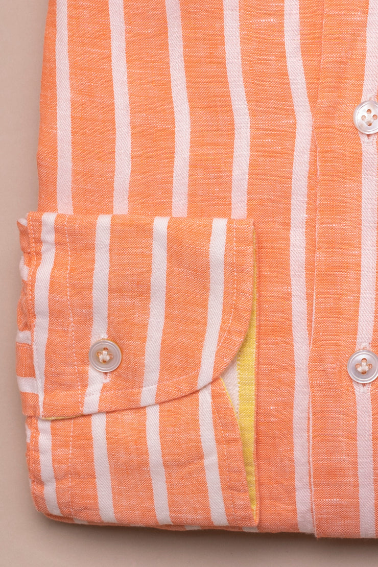 Wide Orange Linen Stripes Shirt