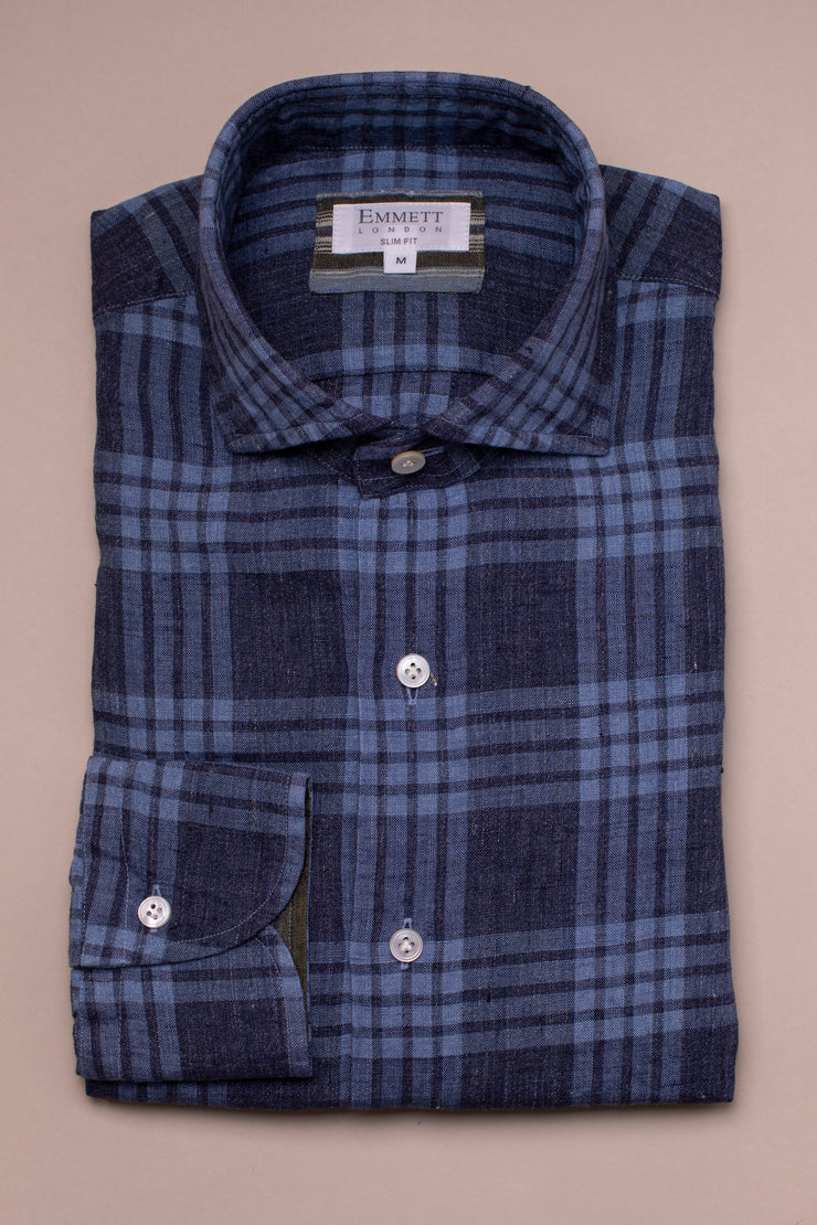 Blue On Blue Check Linen Shirt