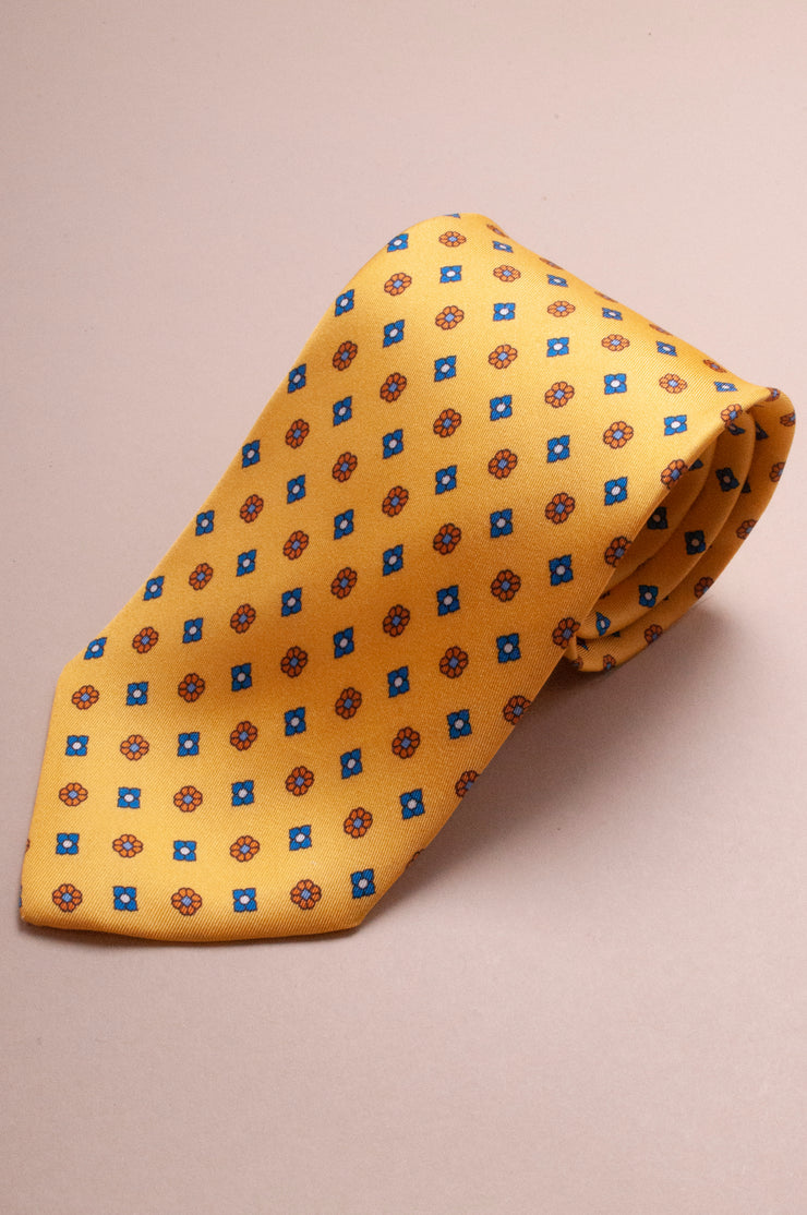 Yellow Small floral Silk Tie