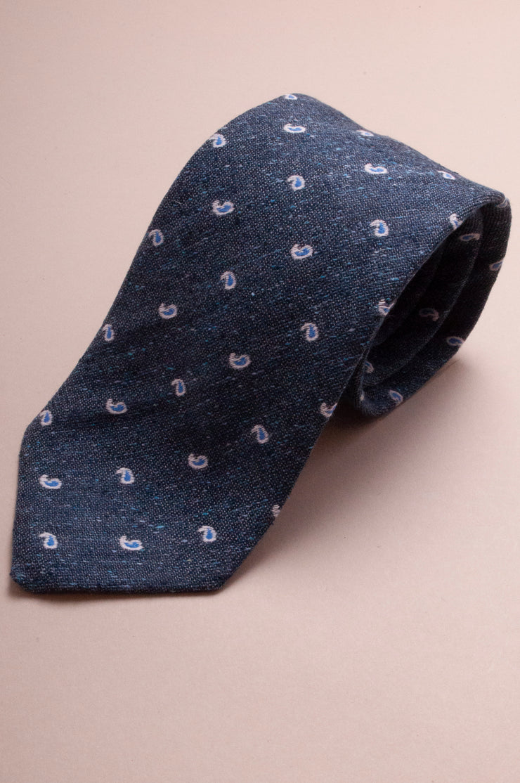 Navy And Light Blue Shantung Paisley Tie