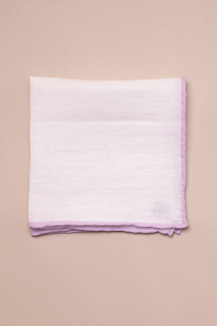 White Linen With Purple Piping Pocket Square