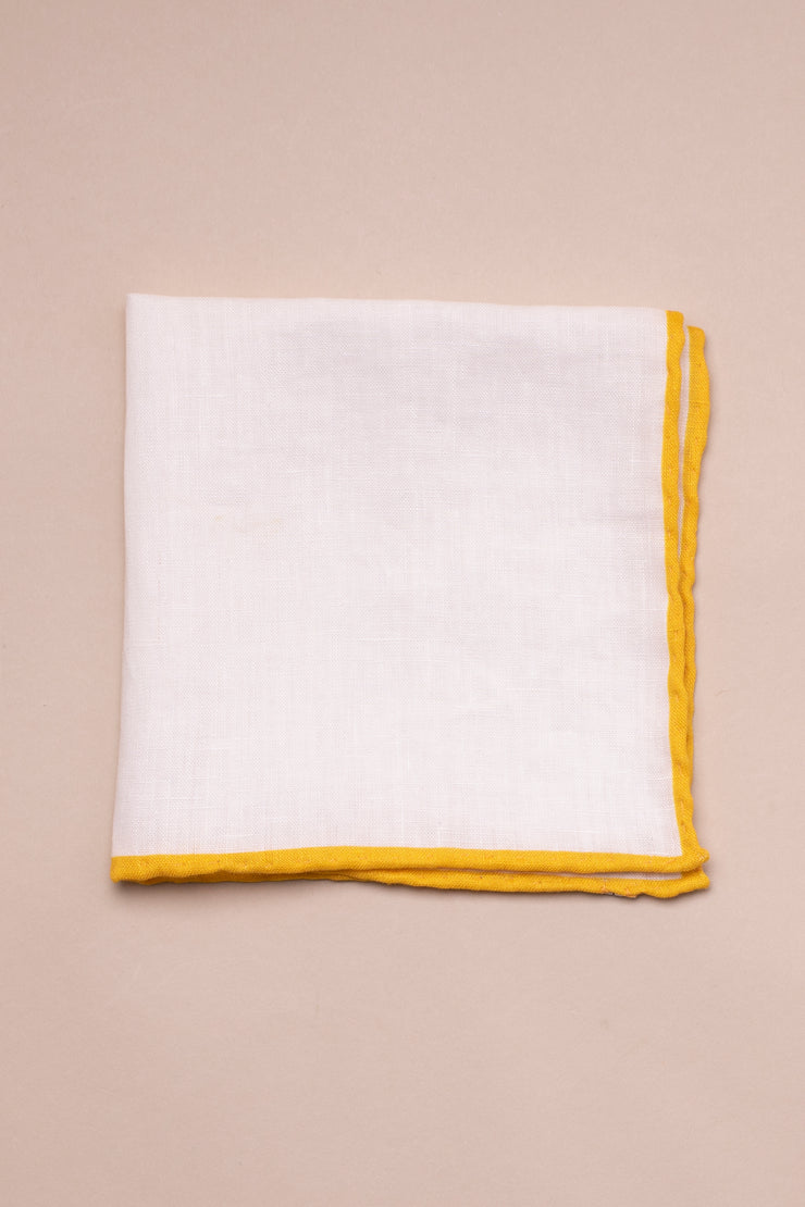 White Linen With Yellow Piping Pocket Square