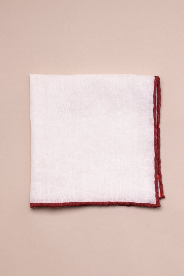 White Linen With Red Piping Pocket Square